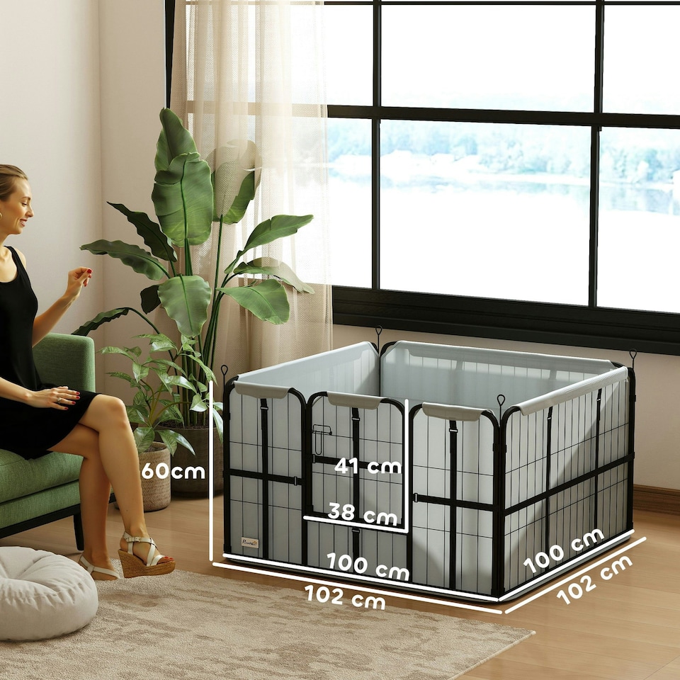image 1 of PawHut Whelping Box w/ Washable Whelping Pad, Wind-Resistant Cloth, Black 