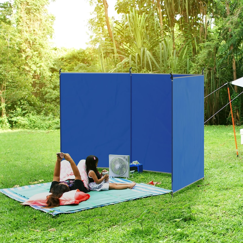 image 1 of Outsunny Camping Windbreak Portable Wind Blocker Privacy Wall, 4.5m x 1.5m | Blue