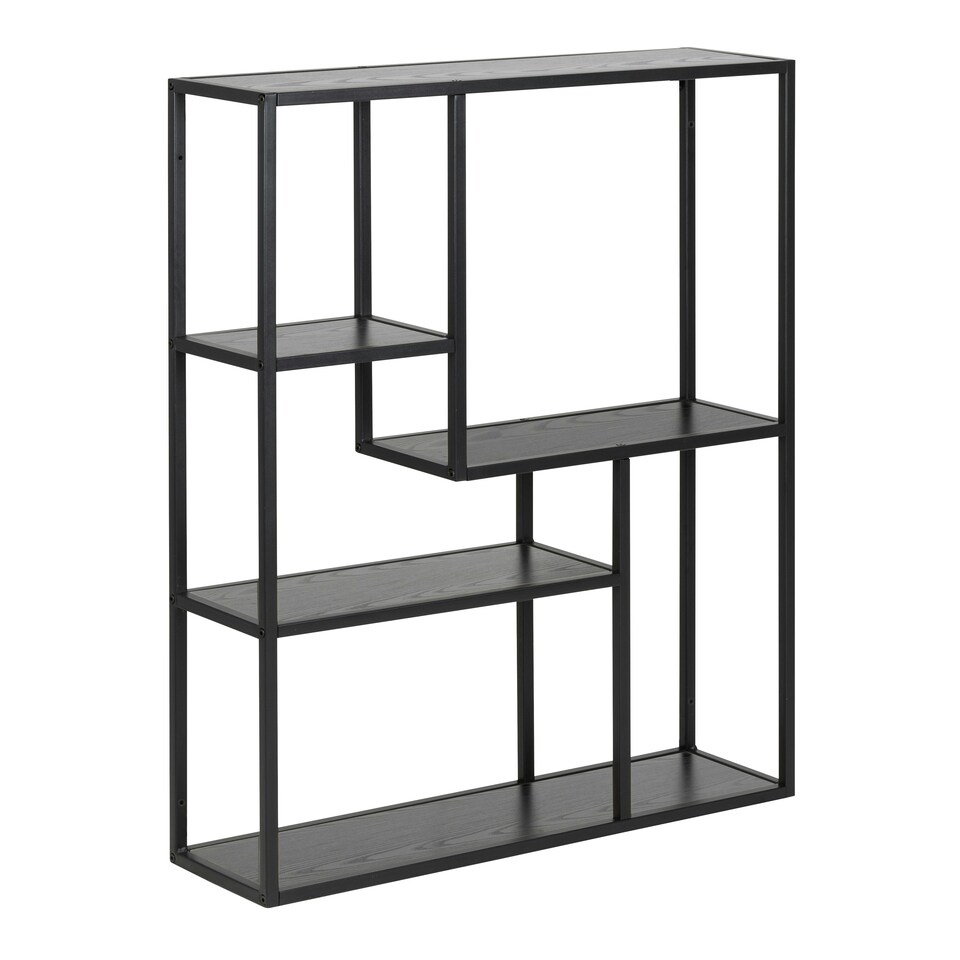image 1 of Seaford Black Metal Wall Shelf with 3 Additional Black Shelves