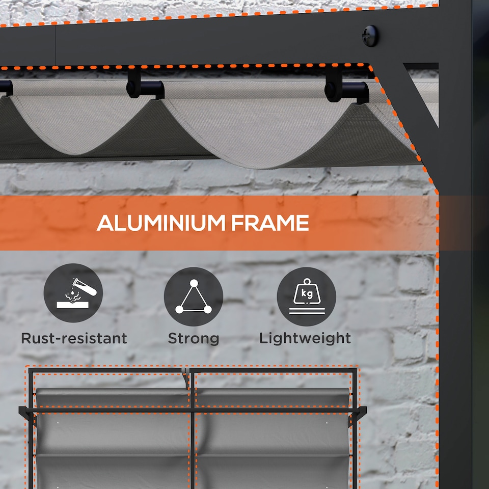image 1 of Outsunny 3 x 4m Pergola with Retractable Roof Canopy, Aluminium Frame Garden Gazebo Outdoor Sun Shade Shelter for Grill, Patio, Deck, Dark Grey