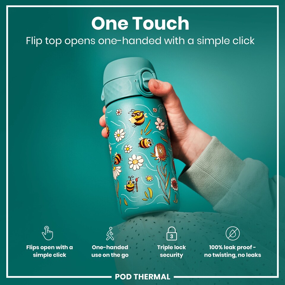 image 1 of Leak Proof Water Bottle, Vacuum Insulated, 320ml (11oz) | Blue | Bees | One Size