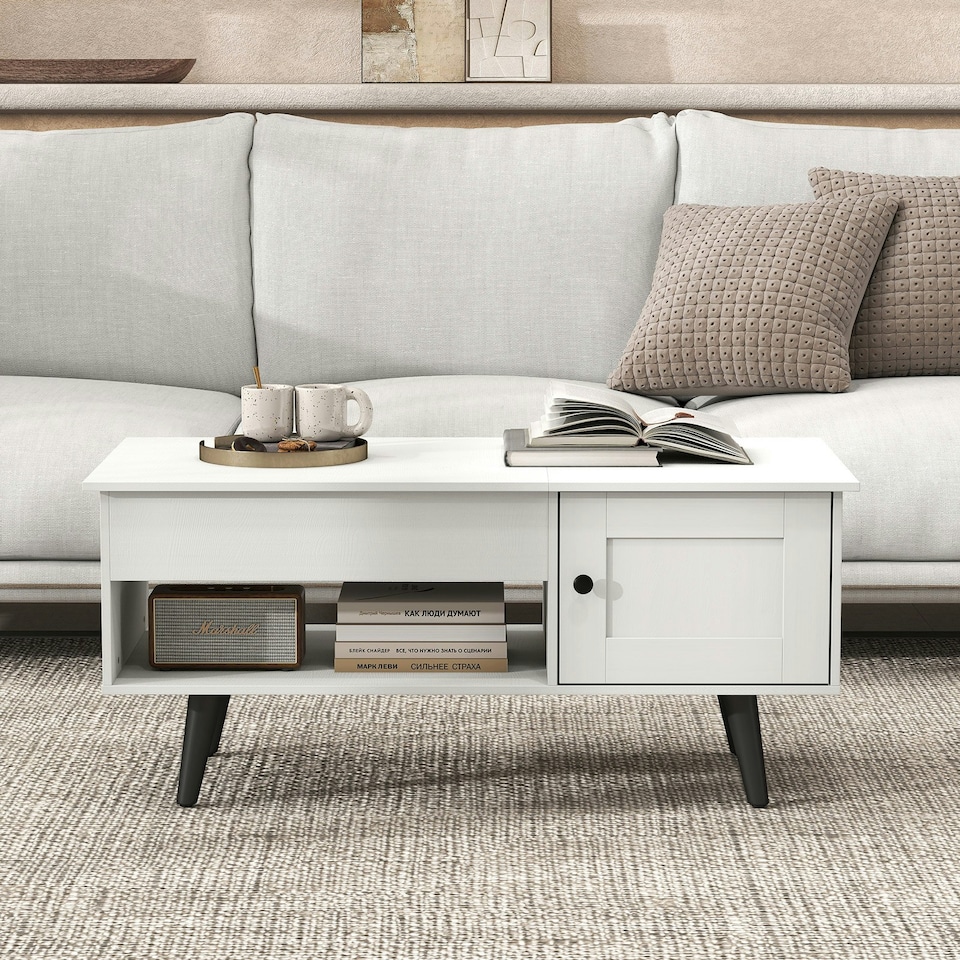 image 1 of COSTWAY Lift Top Coffee Table w/Hidden Compartment White White