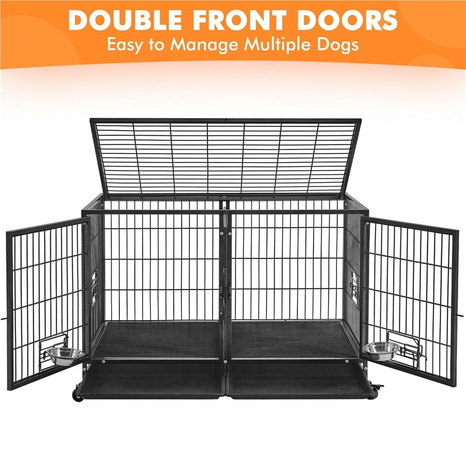 image 1 of Yaheetech 108 cm W Rolling Dog Crate W/ Divider Black