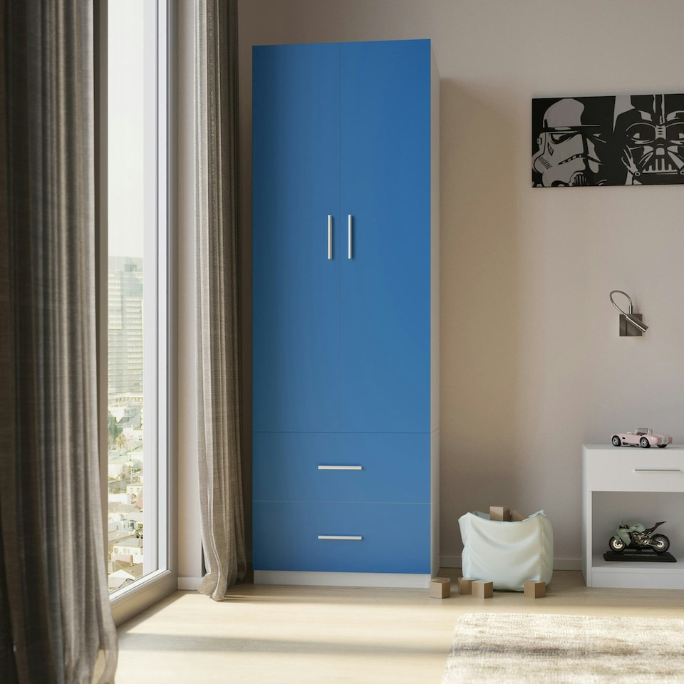 image 1 of White 2-Door 2-Drawer Wardrobe. Pink | Accent Colour: Pink