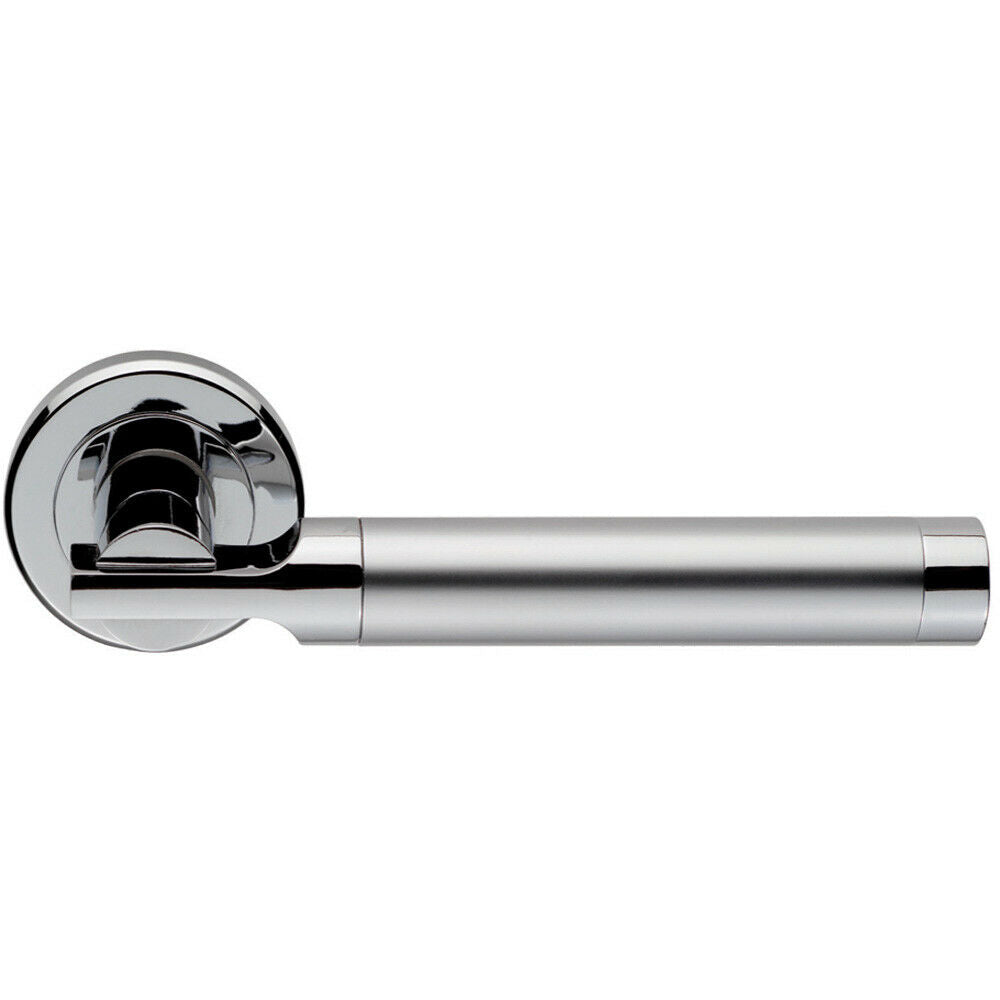 Loops PAIR Round Bar Handle on Chamfered Edged Round Rose Satin & Polished Chrome