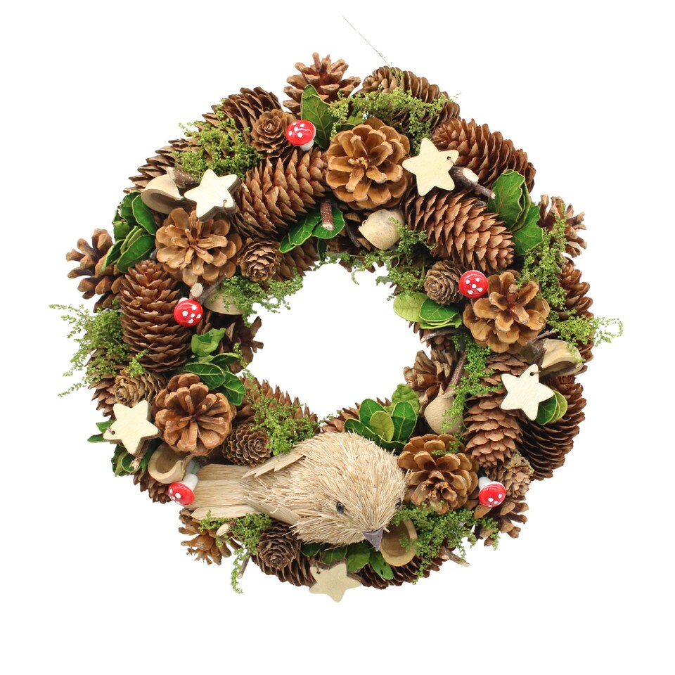 image 1 of Christmas Wreath 30cm with Woodland Animal Figurine Traditional Festive Decoration | Multi | Bird | 1