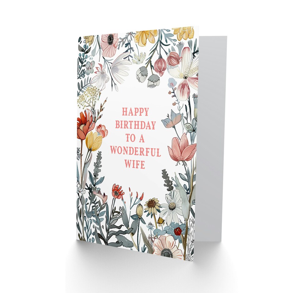 image 1 of Meadow Floral Blooms Plants Garden Flowers Birthday Wonderful Wife Card
