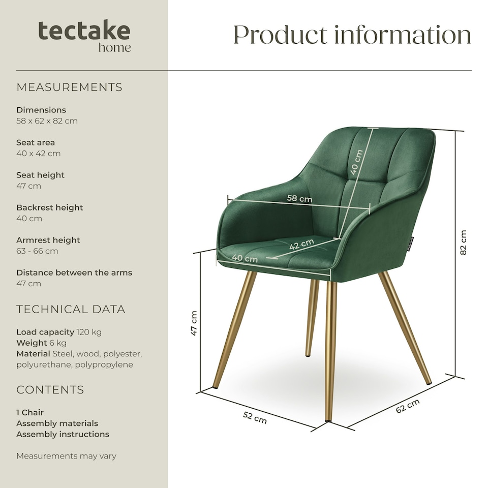 image 1 of Chair Marilyn - quilted velvet look, continuous backrest, golden steel legs - per piece Green | Dark Green/Gold
