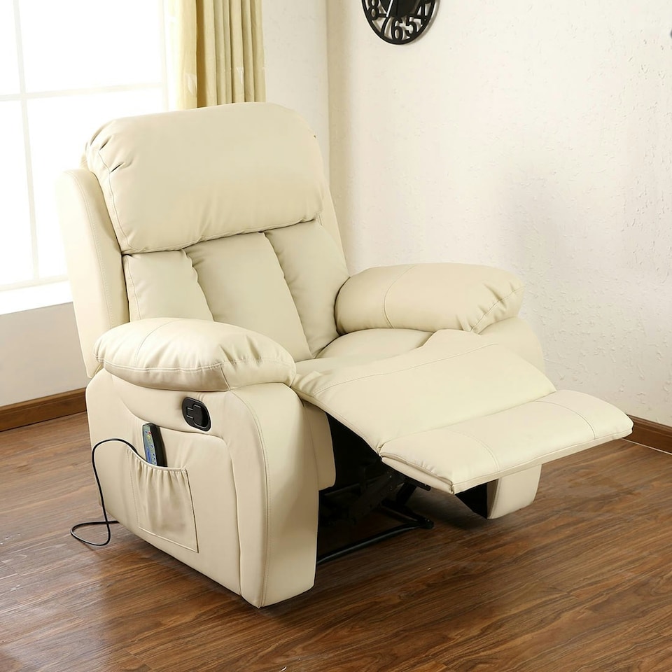 image 1 of Chester Bonded Leather Manual Recliner Chair with Heat And Massage (Cream)