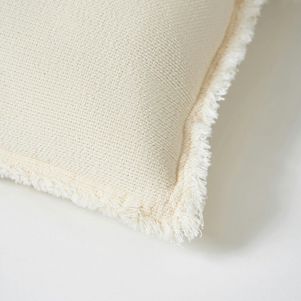 image 1 of BHS Cotton Cushion with Frayed Edge, Cream