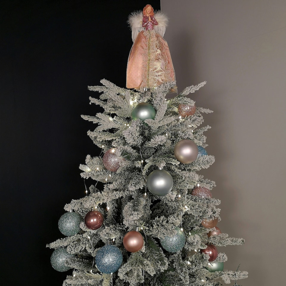 image 1 of 28cm Premier Christmas Tree Topper Angel Decoration with Feather Wings in Pink & Gold