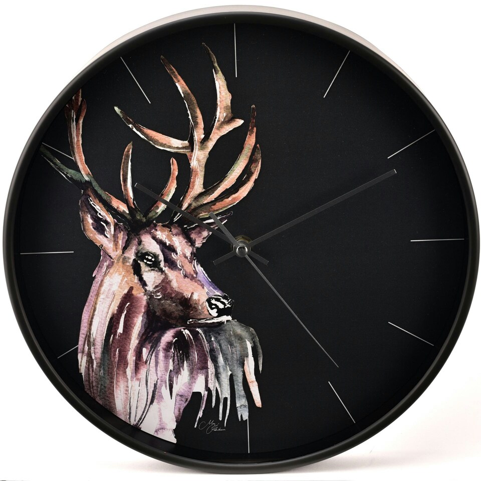 image 1 of Meg Hawkins Round Wall Clock 30cm Stag Brown