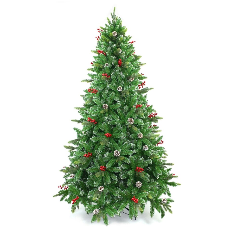image 1 of Christmas Stockholm Pine Artificial Designer Tree Berries & Frosted Cones Mixed | Green | 8ft