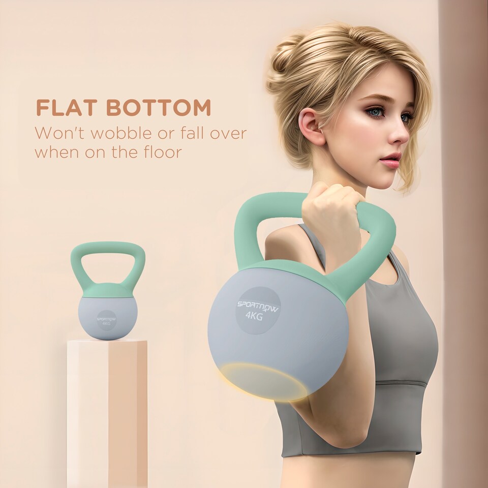 image 1 of (4KG, Grey and Green) SPORTNOW Soft Kettlebell Lifting with Non-Slip Handle