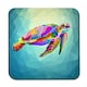 image 1 of colorful turtle floating underwater in the geometric blue water ocean (Coaster)