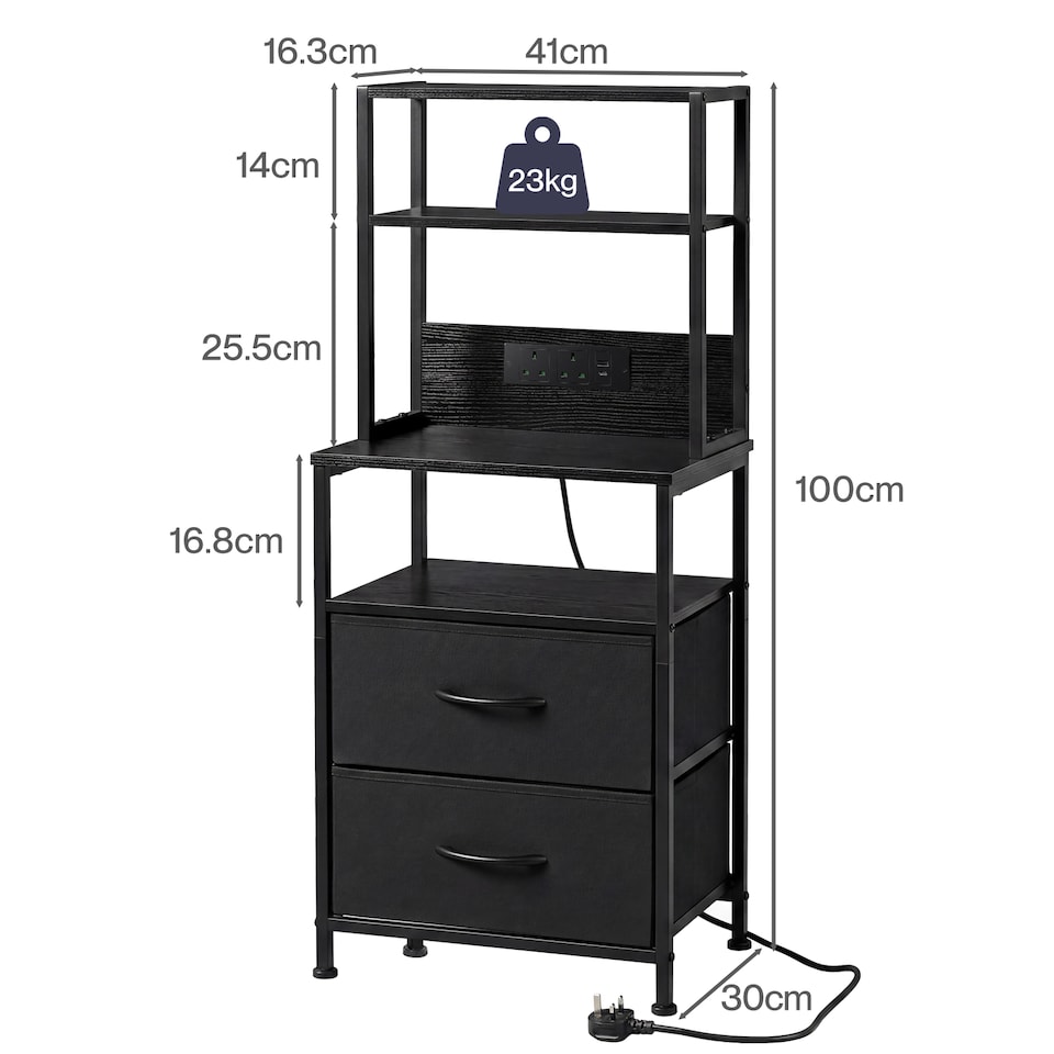 image 1 of Levede Bedside Table with Charging Station,LED Light 2 Drawers Storage Black