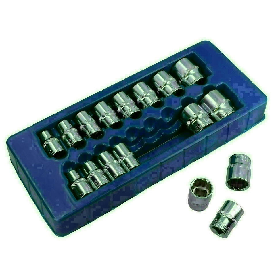 image 1 of 1/2" Drive Metric MM Shallow Sockets Bi-Hex 12 Sided 10mm - 30mm 17pc Set