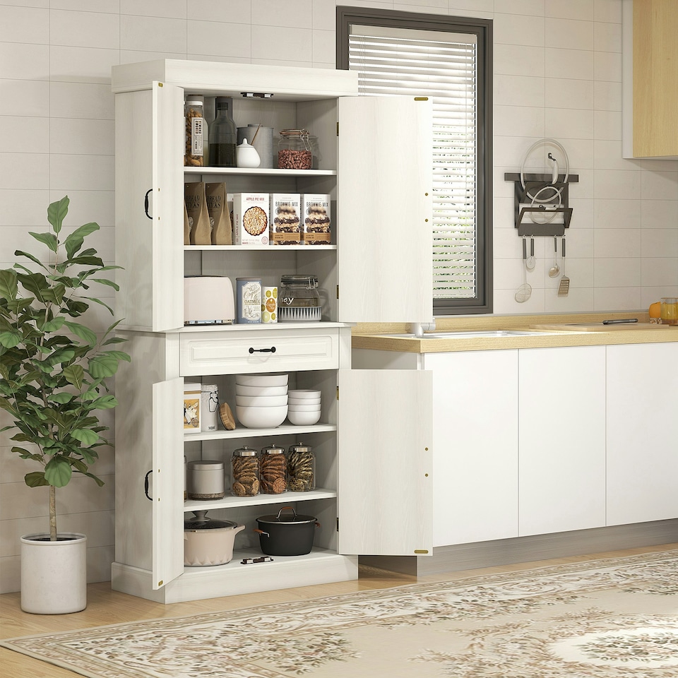 image 1 of HOMCOM 180cm Kitchen Pantry Storage Cabinet Server Food Organizer, White