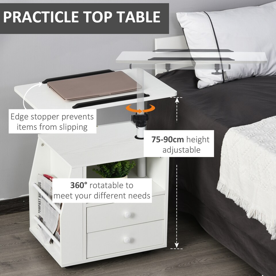 image 1 of HOMCOM Functional Swivel Bedside Table End Table Side Table for Living Room Nightstand for Bedroom