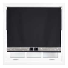 FURNISHED Blackout Roller Blinds with Diamante Trim and Bow Cut to Size | Black | Black | (W) 90cm x (L) 165cm