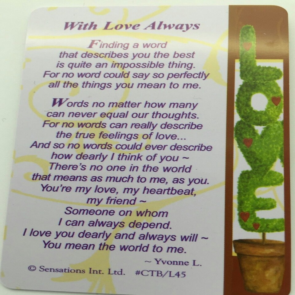 image 1 of With Love AlwaysTo A Very Special Mum....Wallet Card (Sentimental Keepsake Wallet / Purse Card)