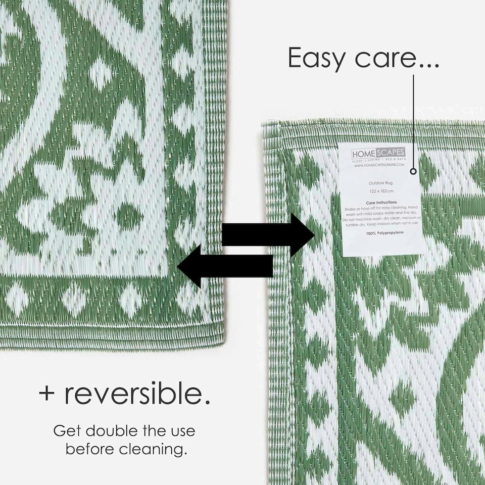 image 1 of Homescapes Outdoor Rug Luxury Waterproof Reversible, For Garden, Floral Leaf Green | 122 x 182 cm