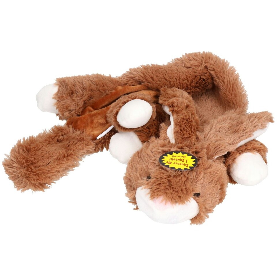 image 1 of Set of 3 Plush Soft Unstuffed Chipmunk, Skunk & Rabbit Dog Toy With Squeak