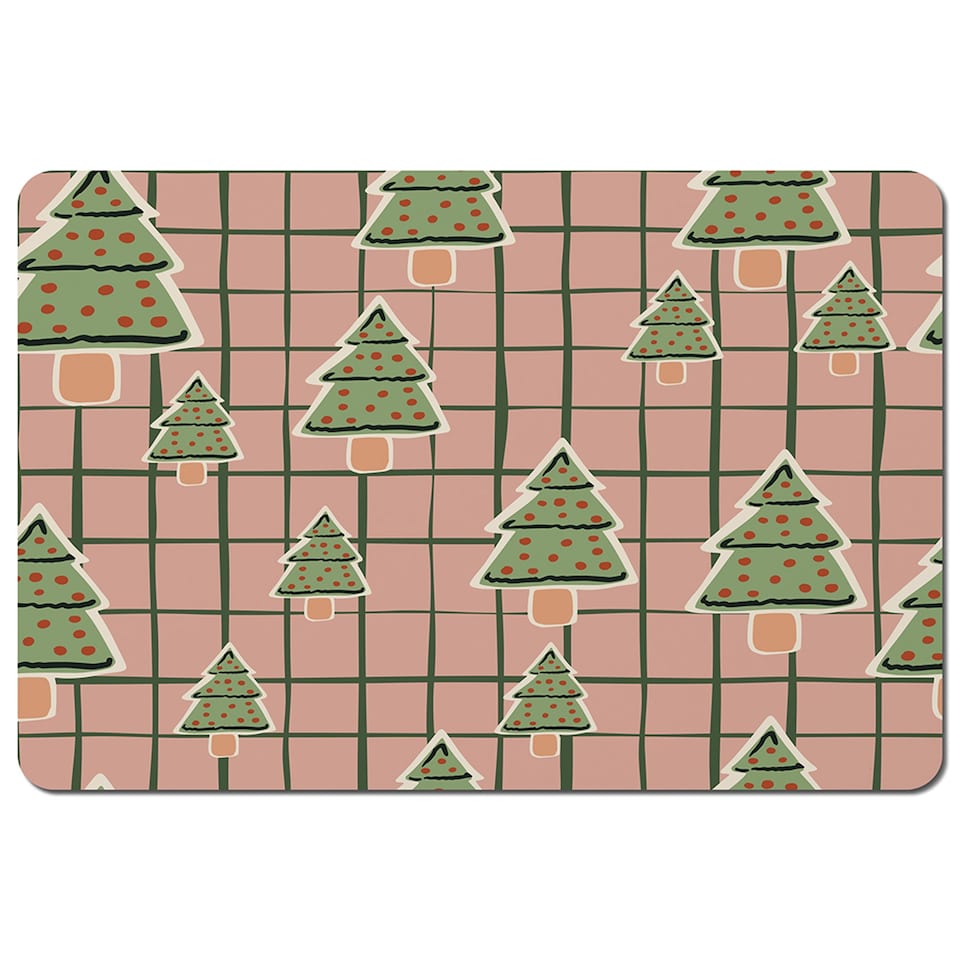image 1 of Placemat And Coaster Set Christmas Tree Print With Wood Bottom Limited Edition Exclusive