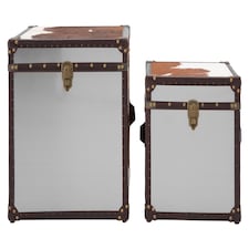 Interiors By Premier Brown & White Genuine Cowhide Storage Trunk Set,Chest Boxes With Toggle Latches,Trunk With Real Leather Trim Brown