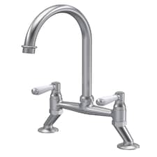 Traditional Kitchen Bridge Sink Mixer Tap - Brushed Nickel White Lever | Silver | Brushed Nickel | 1