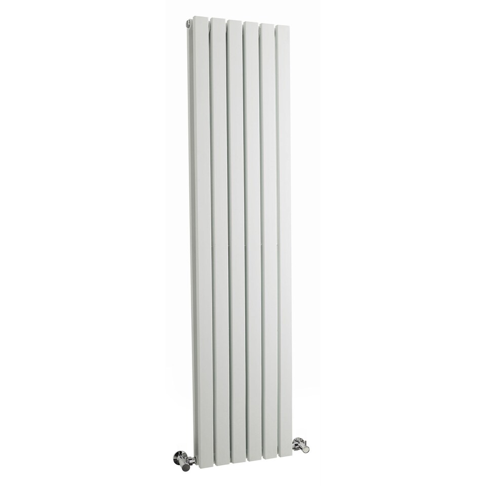 image 1 of Lucia Square Vertical Double Panel Radiator, 1500 x 354mm, Satin White | White | Satin White | 1