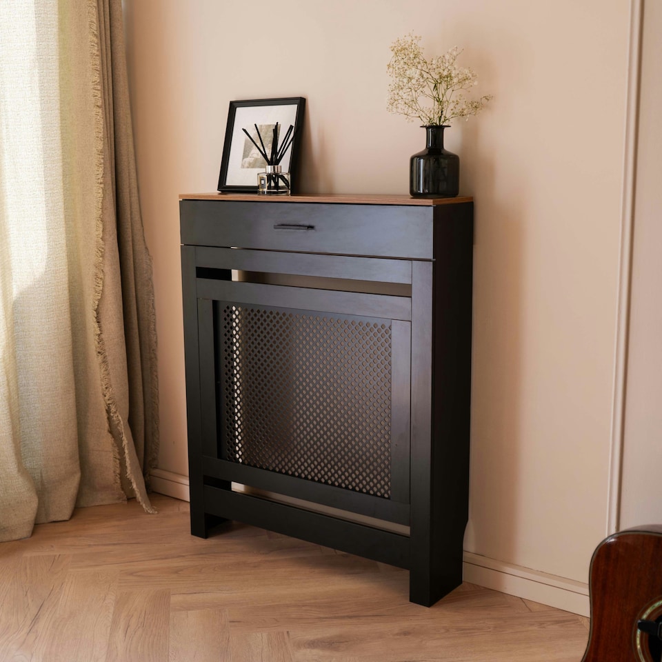 image 1 of Black Radiator Cover With Draw and Contrast Top Small