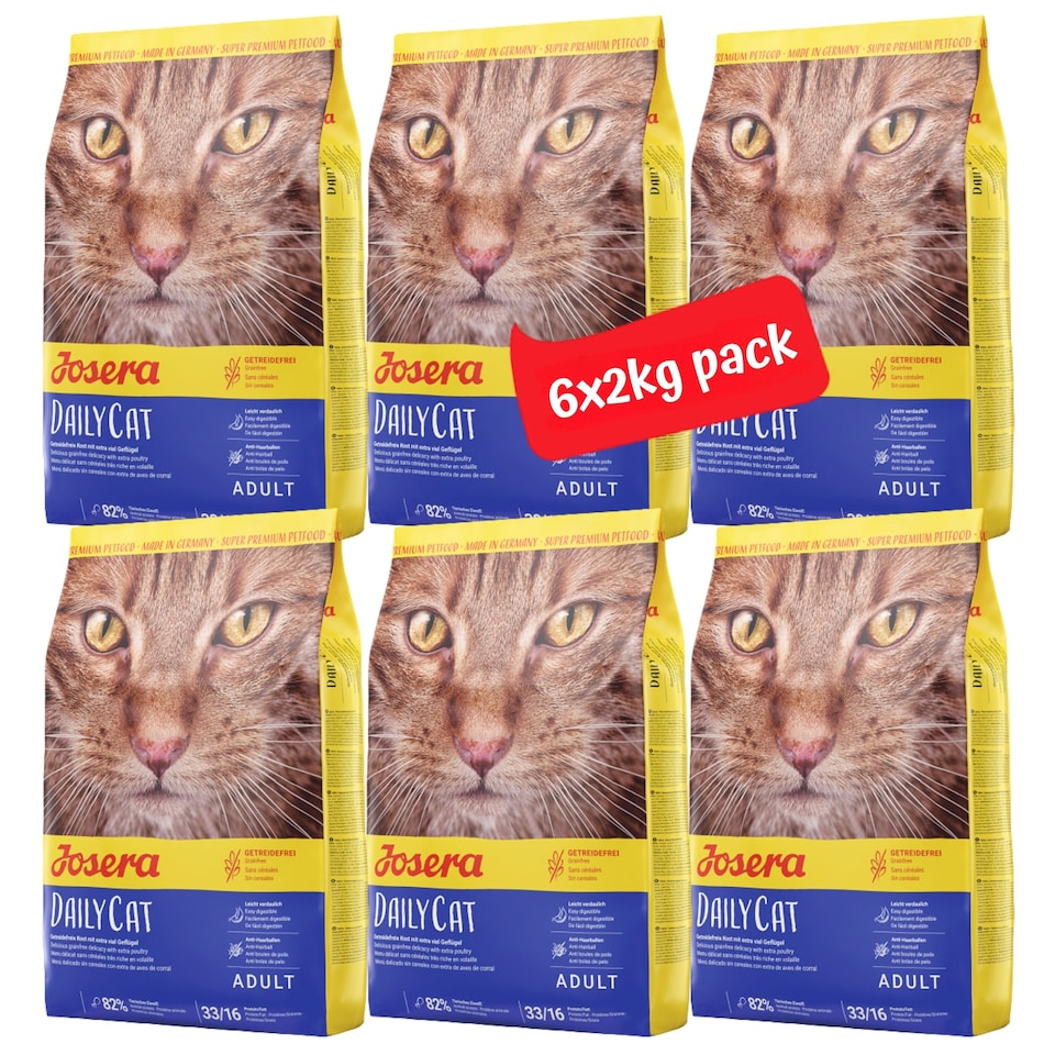 image 1 of Josera DailyCat complete cat food | Grain-free | Ideal for brachycephalic breeds | Chicken & Liver | Anti-hairball | Skin & Coat | Herbs & Fruit | 6x2kg