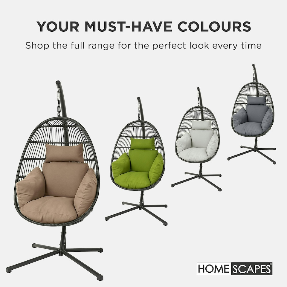 image 1 of Homescapes Luxury Waterproof Egg Chair Cushion With Headrest - Natural