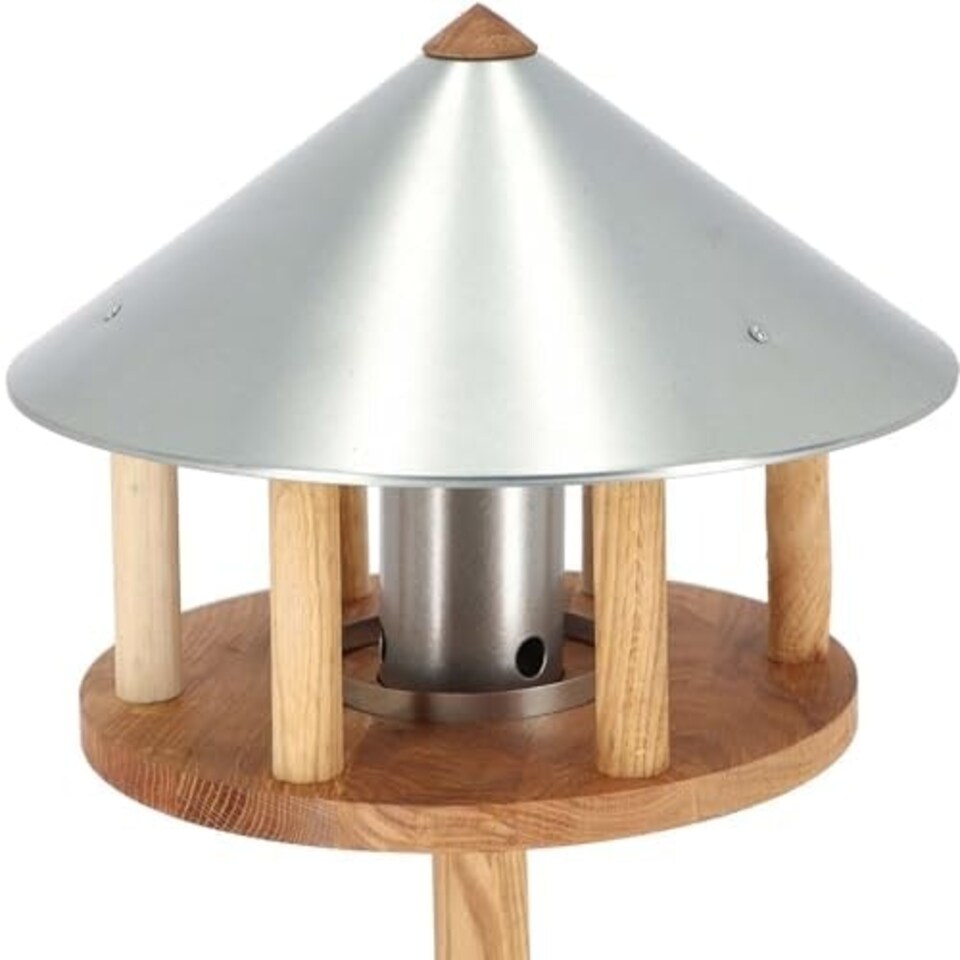 image 1 of Round Oak Bird Table With Zinc Roof