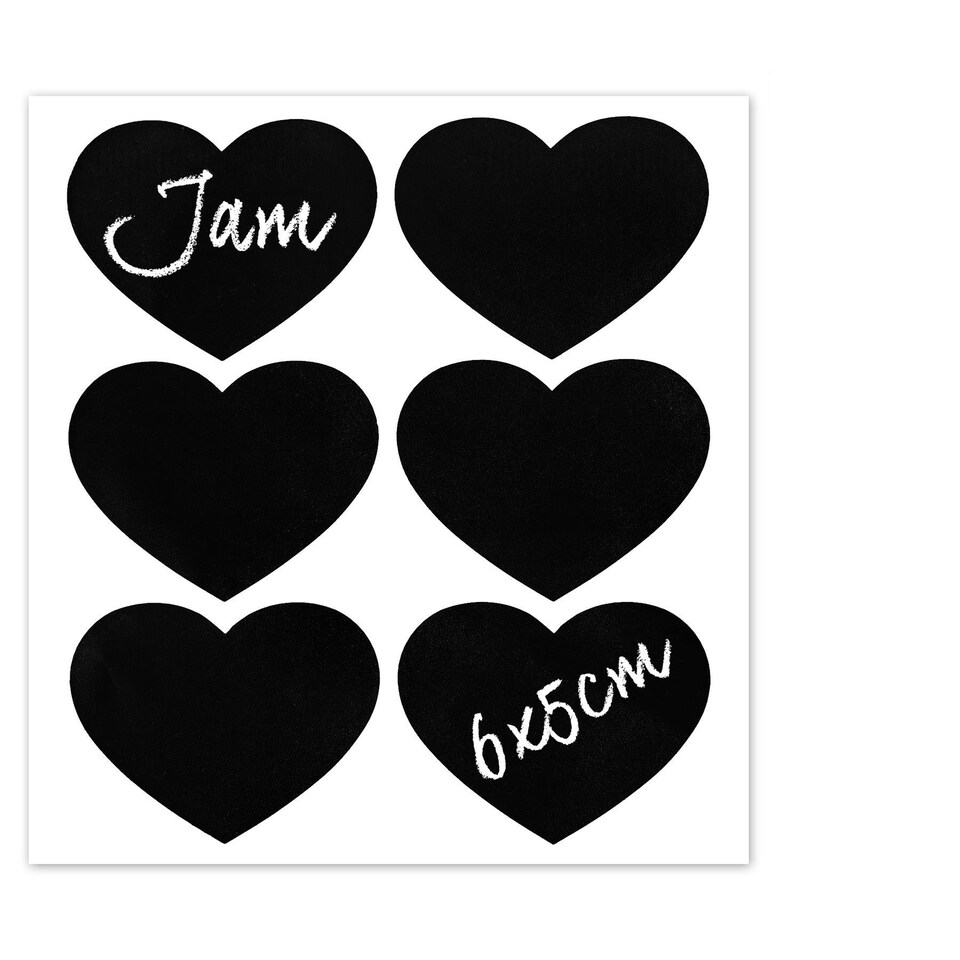 image 1 of Nicola Spring Heart Glass Storage Jar Labels - 6 x 5cm - Black - Pack of 6