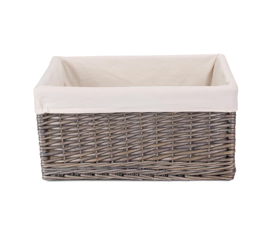 image 1 of Jumbo Antique Wash Lined Wicker Storage Basket | White | White | XL