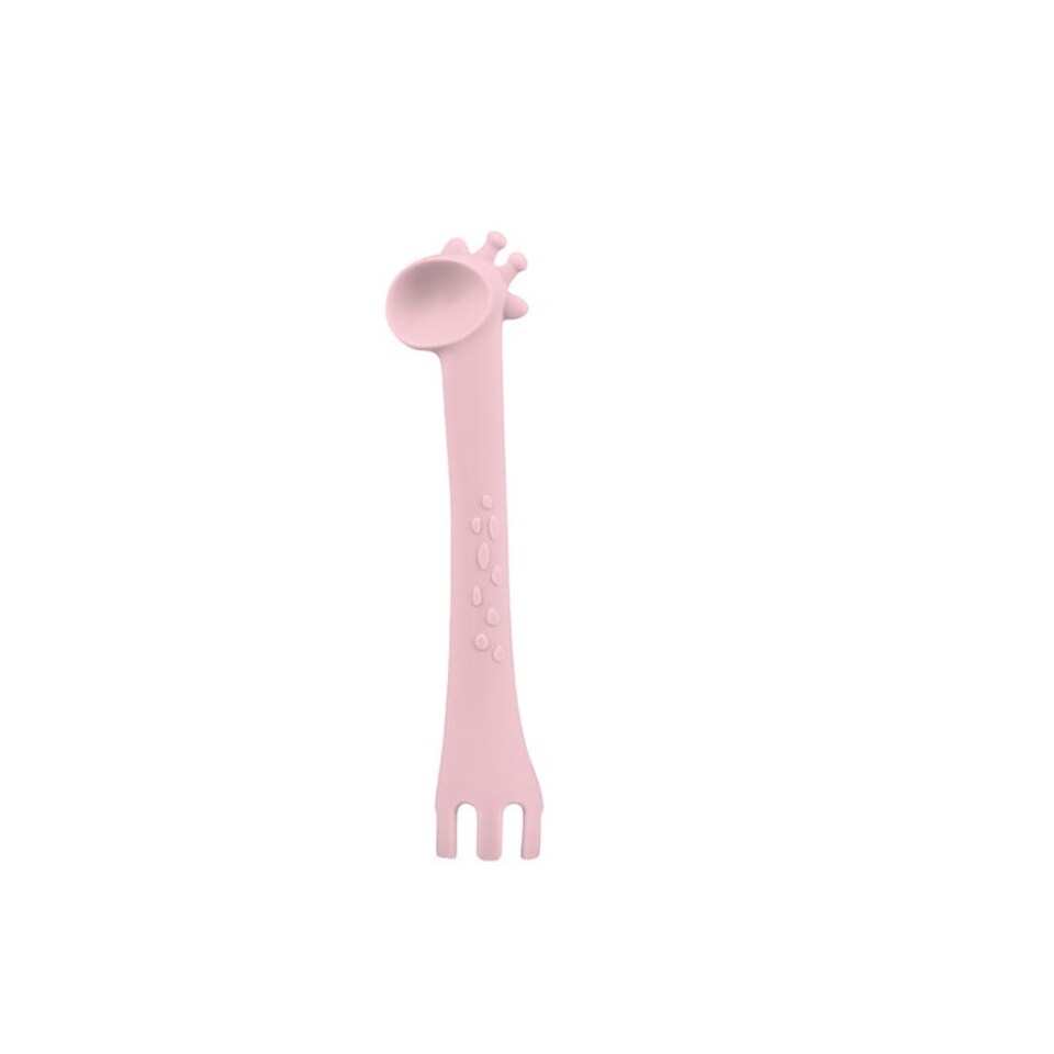 image 1 of Kikka Boo Silicone Spoon With Fork Giraffe Pink