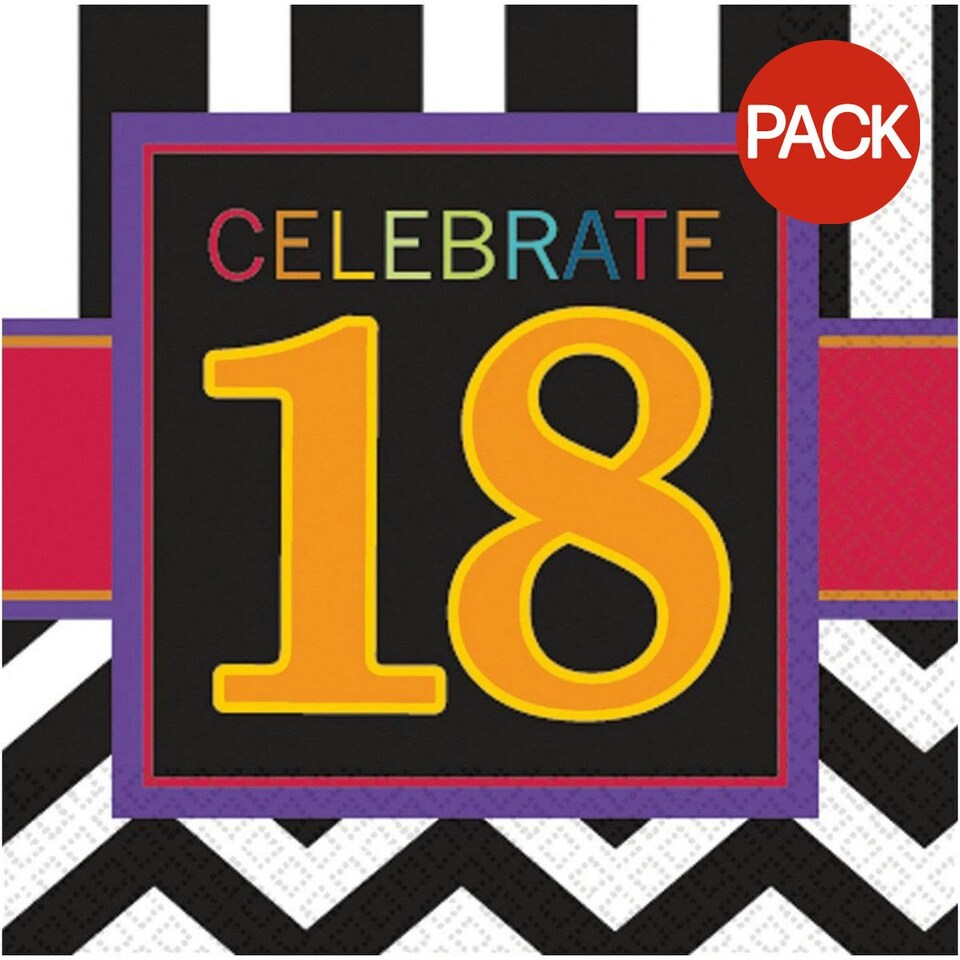 Amscan Chevron 18th Napkins (Pack of 16) - Multicoloured - One Size