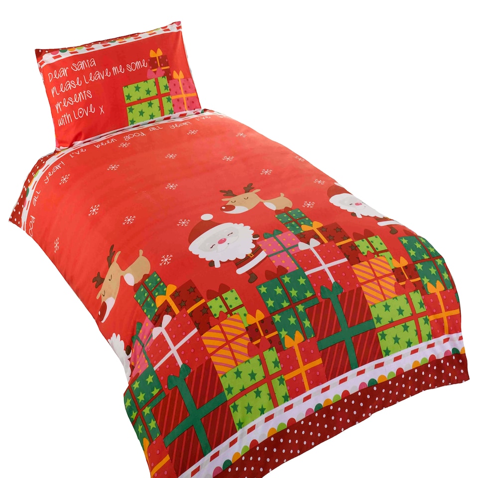 image 1 of Dear Santa Christmas Polycotton Kids Duvet Cover Set With Pillowcase Red | One Size