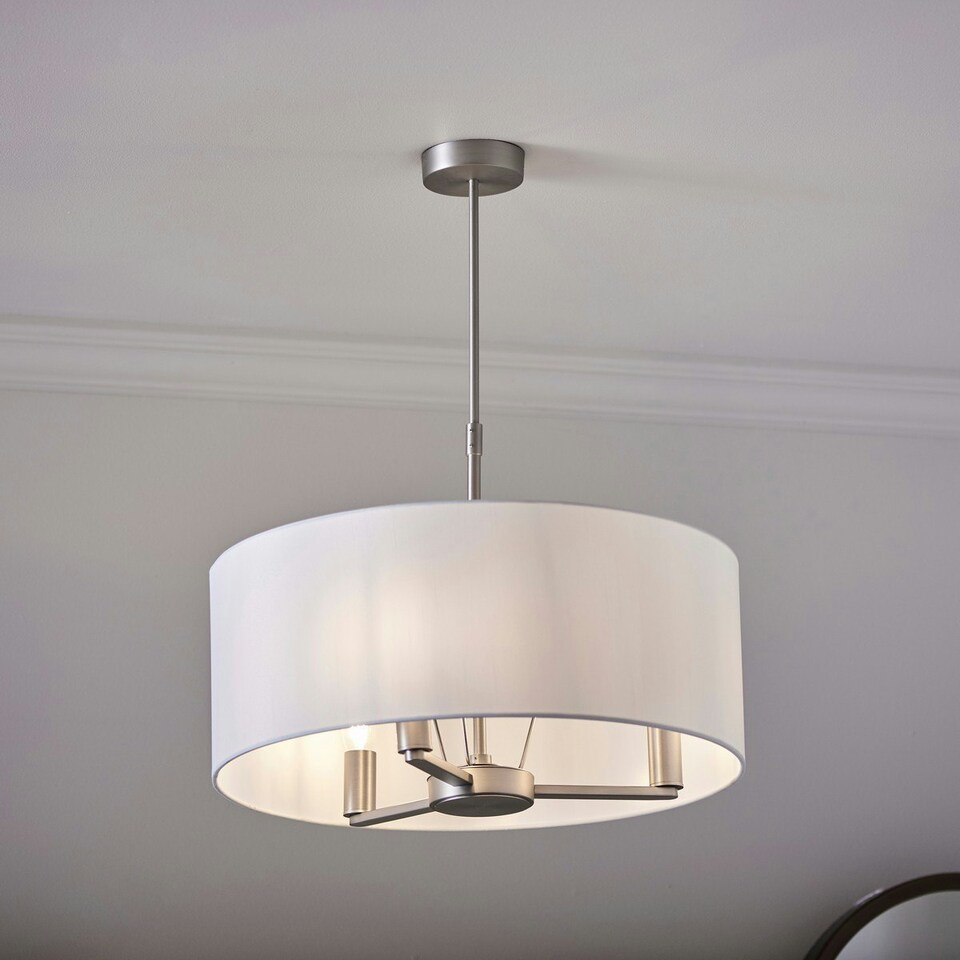 image 1 of Daley 3 Light Multi Arm Ceiling Pendant Matt Nickel, Vintage White Silk Effect, E14