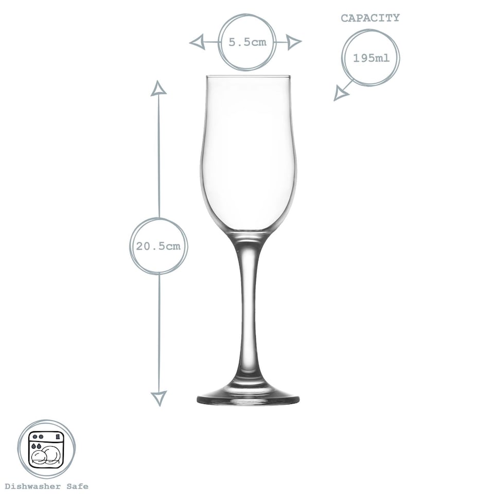 image 1 of LAV Nevakar Champagne Flutes - 195ml - Clear - Pack of 6