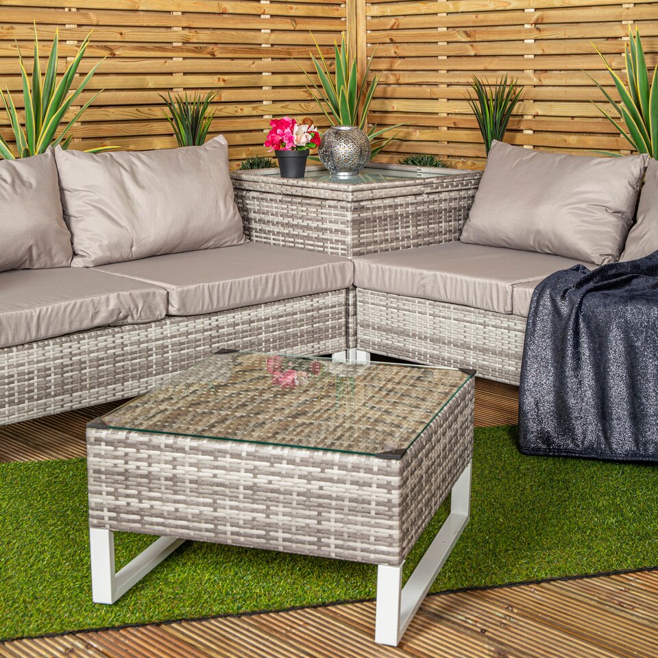 image 1 of Samuel Alexander 4 Seater Grey Rattan Chair Garden Sofa Set with Glass Table Top Corner Furniture