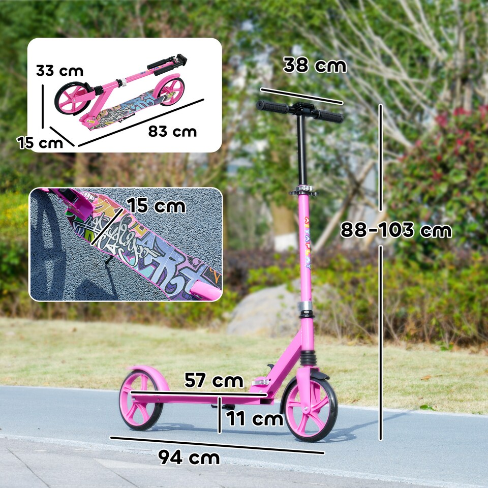 image 1 of AIYAPLAY Kids Scooter, Foldable Kick Scooter w/ Adjustable Handlebar, Pink | Pink | Pink | 94L x 38W x 88-103H cm