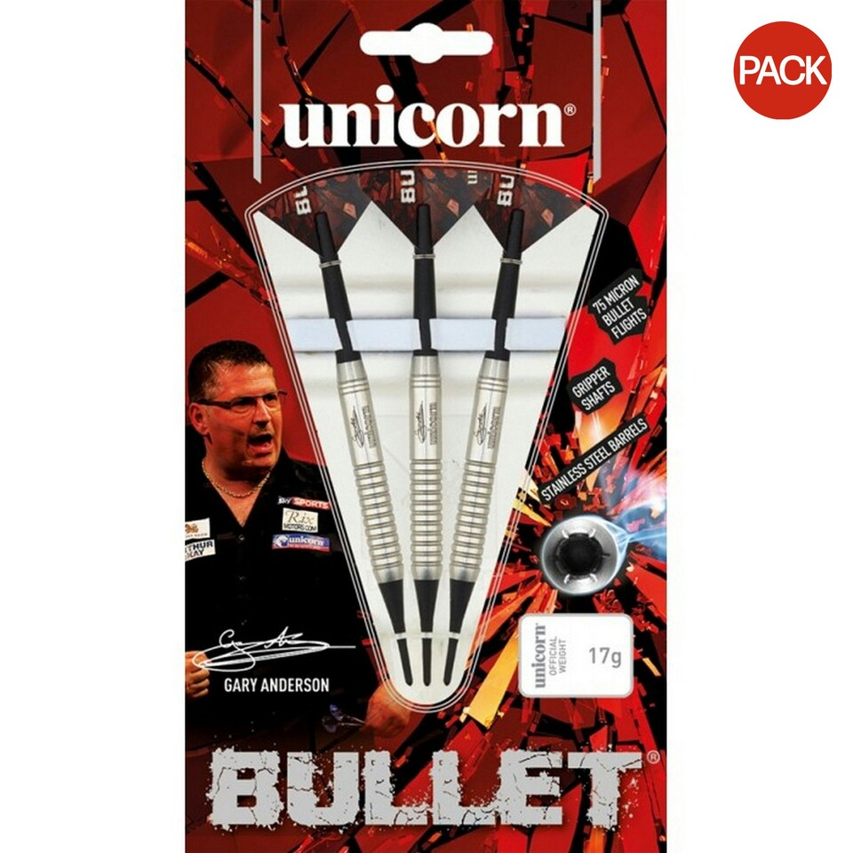 image 1 of Unicorn Bullet Gary Anderson Stainless Steel Darts (Pack Of 3) - Silver - 24g