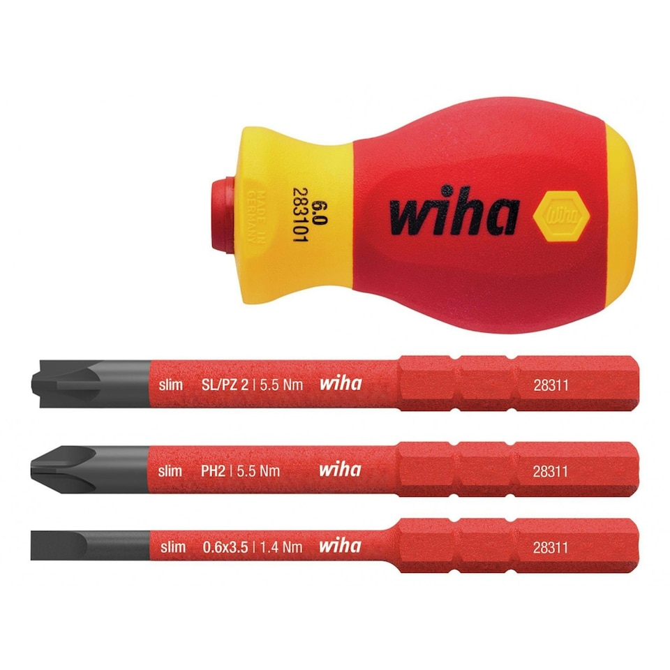 Wiha Softfinish Electric Slimvario Stubby Screwdriver Set, 4 Piece - Multi Colour - One Size