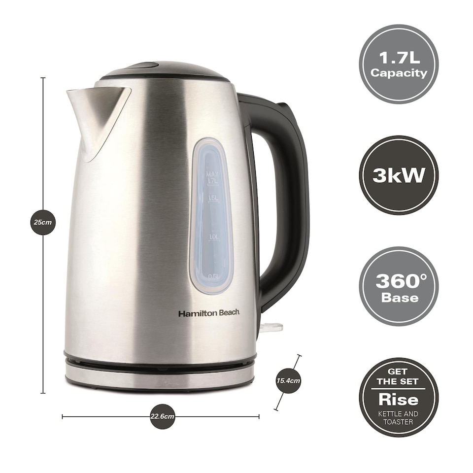 image 1 of Hamilton Beach Rise Kettle & 2 Slice Toaster Set - Brushed