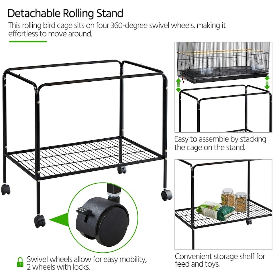 image 1 of Yaheetech 118.5 cm Flight Cage with Rolling Stand and Slide-out Tray Black