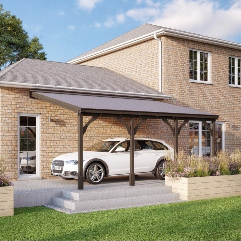image 1 of Felt Shingle Roof Car Port 4 Post - Wood - L300 x W722 cm - Rustic Brown Brown