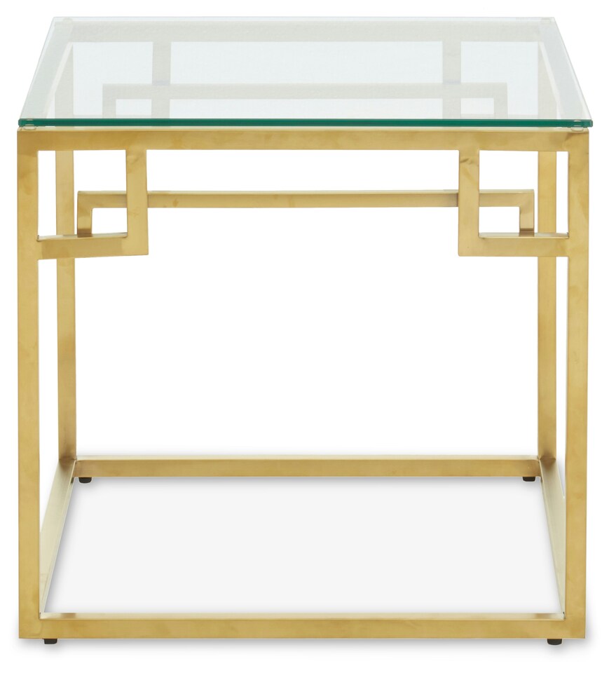 image 1 of Interiors by Premier Gold Brushed Side Table, Tempered Glass Top Side Table, Steel Frame Bedside Table, Cocktail Table for Home | Gold